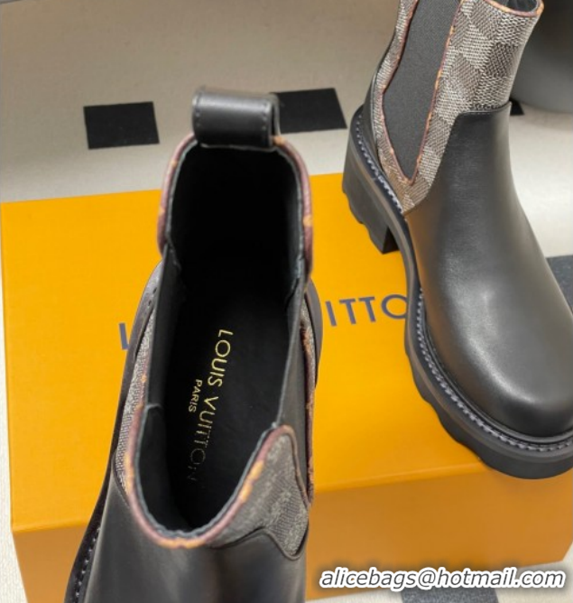 Hot Style Louis Vuitton LV Beaubourg Chelsea Ankle Boots in Damier Canvas and Leather Black 1AIEJ4 1022058
