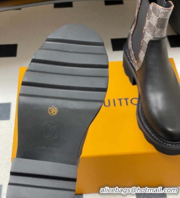 Hot Style Louis Vuitton LV Beaubourg Chelsea Ankle Boots in Damier Canvas and Leather Black 1AIEJ4 1022058