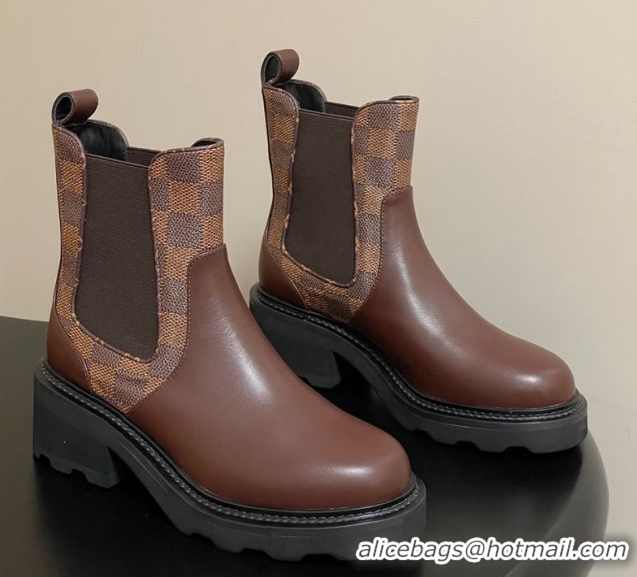 Perfect Louis Vuitton LV Beaubourg Chelsea Ankle Boots in Damier Canvas and Leather Brown 1AIEJ4 1022059