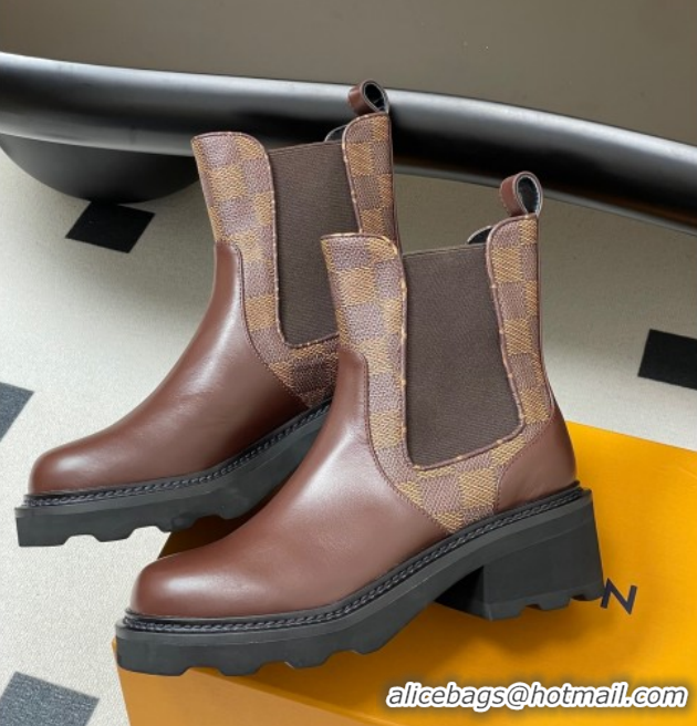 Perfect Louis Vuitton LV Beaubourg Chelsea Ankle Boots in Damier Canvas and Leather Brown 1AIEJ4 1022059