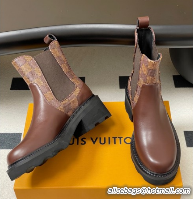 Perfect Louis Vuitton LV Beaubourg Chelsea Ankle Boots in Damier Canvas and Leather Brown 1AIEJ4 1022059
