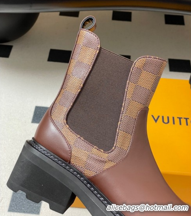 Perfect Louis Vuitton LV Beaubourg Chelsea Ankle Boots in Damier Canvas and Leather Brown 1AIEJ4 1022059