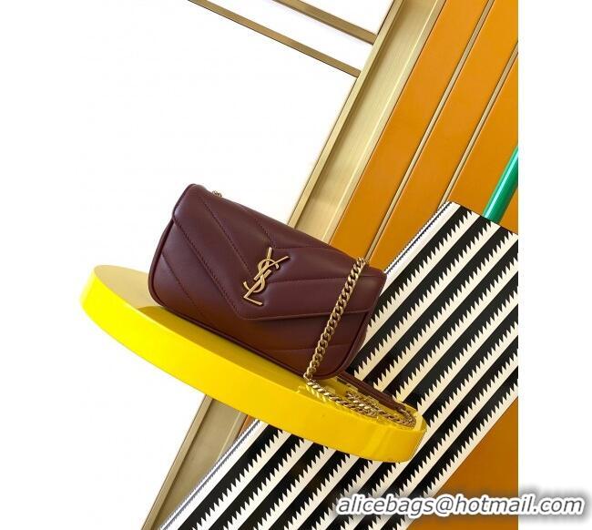 Good Looking Saint Laurent Loulou Mini Bag in Matelasse Lambskin 821749 Burgundy 2025