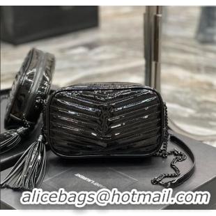 Promotional Saint Laurent Lou Mini Camera Bag with Tassel in Matelasse Patent Leather 585040 Black 2025