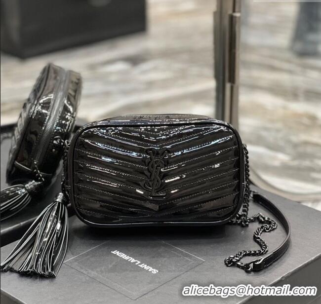Promotional Saint Laurent Lou Mini Camera Bag with Tassel in Matelasse Patent Leather 585040 Black 2025