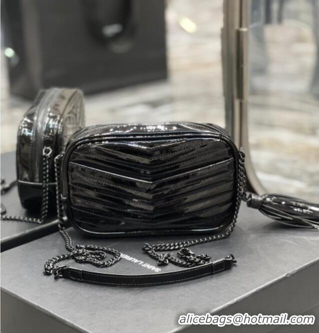 Promotional Saint Laurent Lou Mini Camera Bag with Tassel in Matelasse Patent Leather 585040 Black 2025