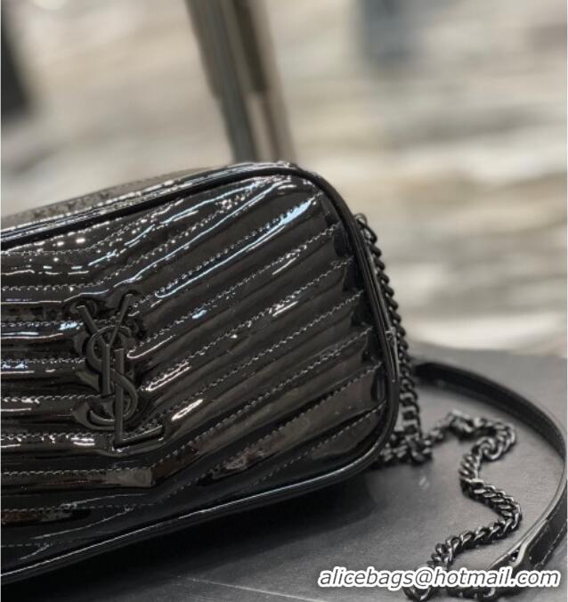 Promotional Saint Laurent Lou Mini Camera Bag with Tassel in Matelasse Patent Leather 585040 Black 2025
