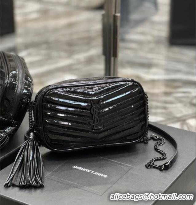 Promotional Saint Laurent Lou Mini Camera Bag with Tassel in Matelasse Patent Leather 585040 Black 2025