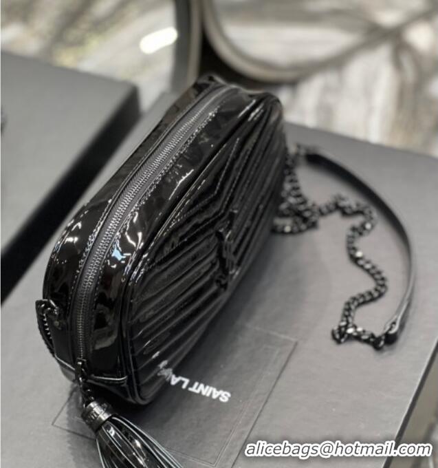 Promotional Saint Laurent Lou Mini Camera Bag with Tassel in Matelasse Patent Leather 585040 Black 2025