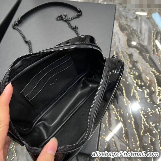 Promotional Saint Laurent Lou Mini Camera Bag with Tassel in Matelasse Patent Leather 585040 Black 2025