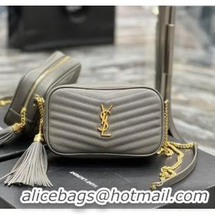 Famous Brand Saint Laurent Lou Mini Camera Bag with Tassel in Matelasse Grained Leather 585040 Grey 2025