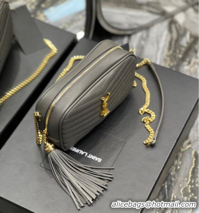 Famous Brand Saint Laurent Lou Mini Camera Bag with Tassel in Matelasse Grained Leather 585040 Grey 2025