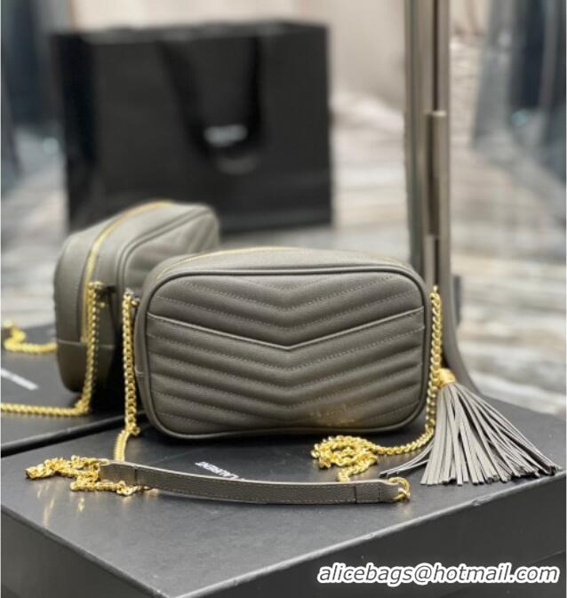 Famous Brand Saint Laurent Lou Mini Camera Bag with Tassel in Matelasse Grained Leather 585040 Grey 2025