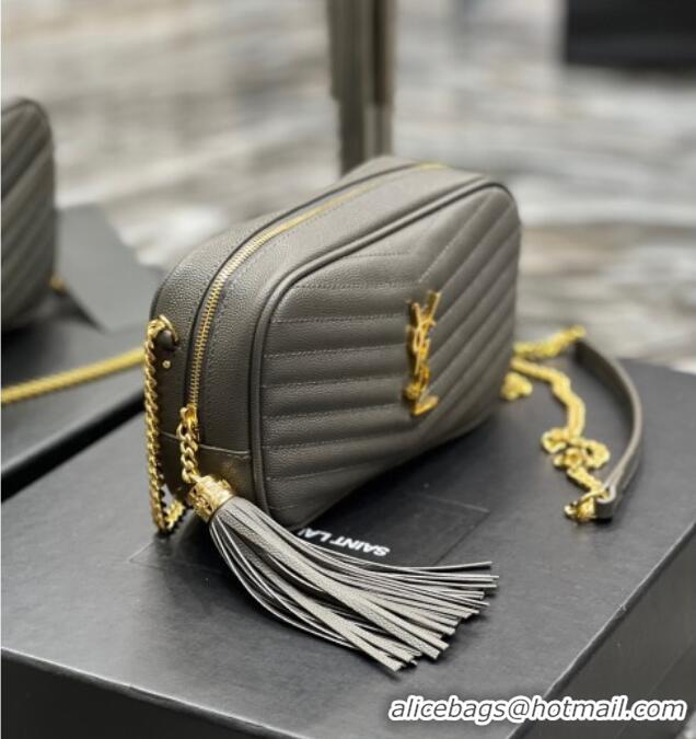 Famous Brand Saint Laurent Lou Mini Camera Bag with Tassel in Matelasse Grained Leather 585040 Grey 2025