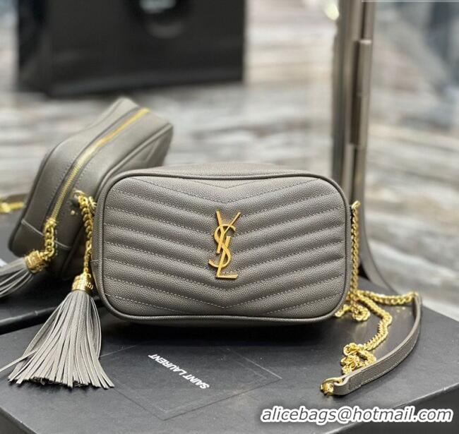 Famous Brand Saint Laurent Lou Mini Camera Bag with Tassel in Matelasse Grained Leather 585040 Grey 2025
