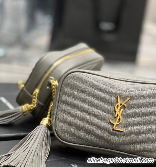 Famous Brand Saint Laurent Lou Mini Camera Bag with Tassel in Matelasse Grained Leather 585040 Grey 2025