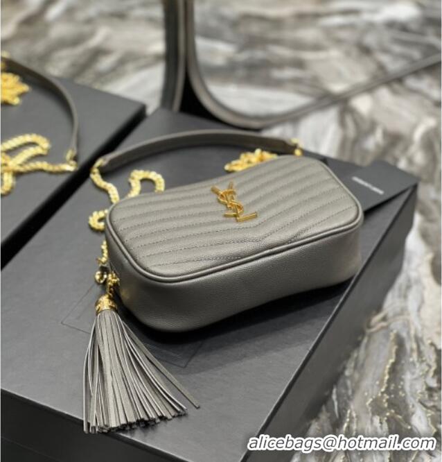 Famous Brand Saint Laurent Lou Mini Camera Bag with Tassel in Matelasse Grained Leather 585040 Grey 2025