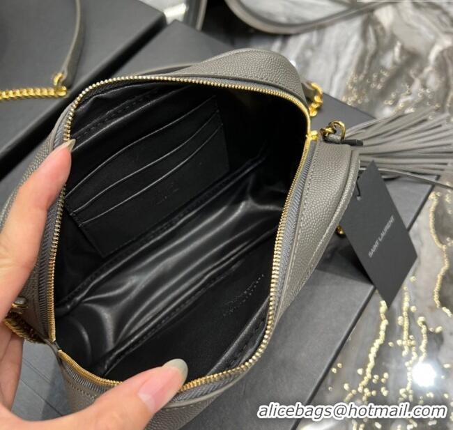 Famous Brand Saint Laurent Lou Mini Camera Bag with Tassel in Matelasse Grained Leather 585040 Grey 2025