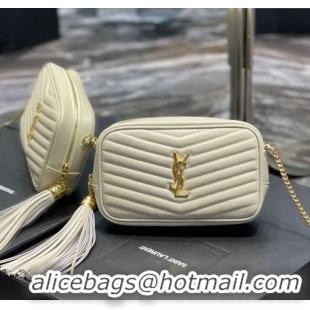 Good Looking Saint Laurent Lou Mini Camera Bag with Tassel in Matelasse Grained Leather 585040 White 2025