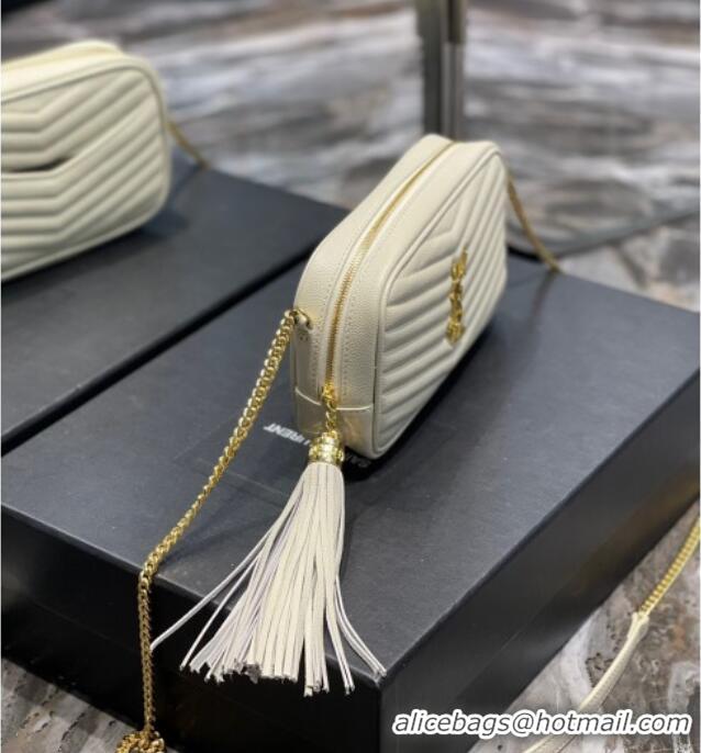 Good Looking Saint Laurent Lou Mini Camera Bag with Tassel in Matelasse Grained Leather 585040 White 2025