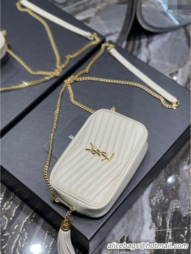 Good Looking Saint Laurent Lou Mini Camera Bag with Tassel in Matelasse Grained Leather 585040 White 2025