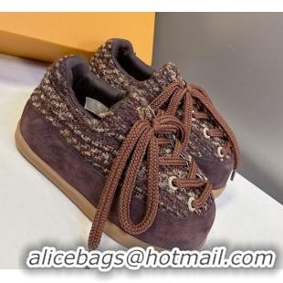 Luxury Louis Vuitton LV Yeti Lace Up Platform Shoe in Suede and Tweed Brown 1AIJDZ 1022060