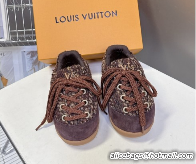 Luxury Louis Vuitton LV Yeti Lace Up Platform Shoe in Suede and Tweed Brown 1AIJDZ 1022060