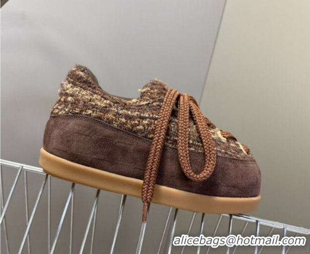 Luxury Louis Vuitton LV Yeti Lace Up Platform Shoe in Suede and Tweed Brown 1AIJDZ 1022060