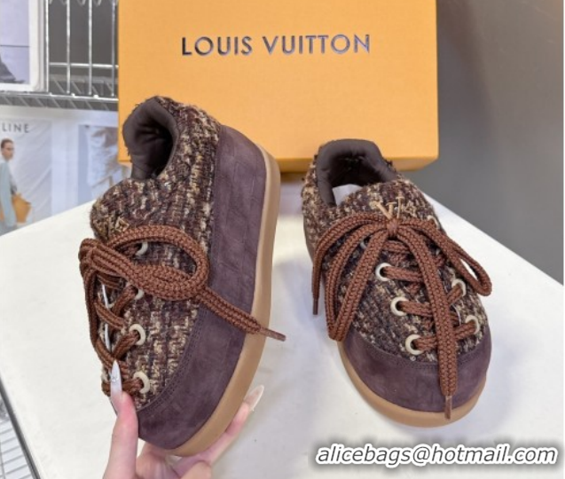 Luxury Louis Vuitton LV Yeti Lace Up Platform Shoe in Suede and Tweed Brown 1AIJDZ 1022060