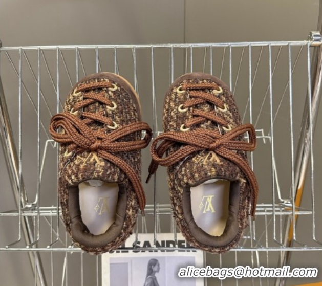 Luxury Louis Vuitton LV Yeti Lace Up Platform Shoe in Suede and Tweed Brown 1AIJDZ 1022060