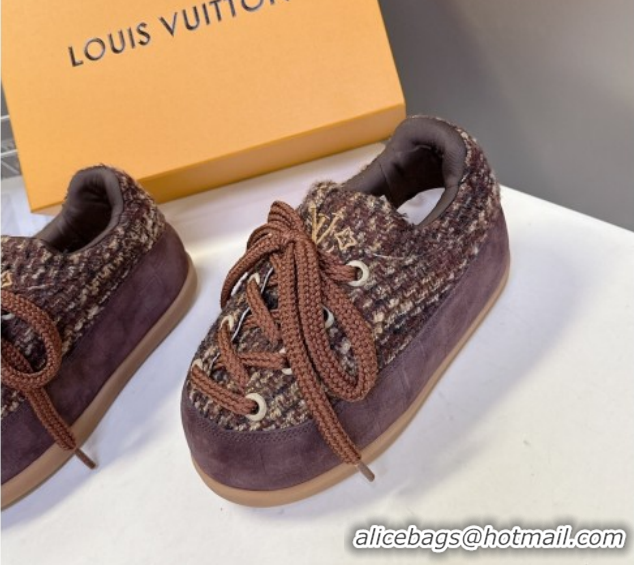 Luxury Louis Vuitton LV Yeti Lace Up Platform Shoe in Suede and Tweed Brown 1AIJDZ 1022060
