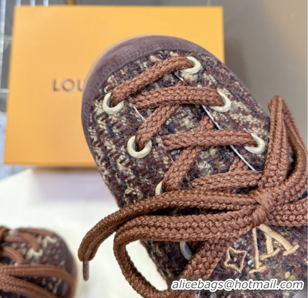 Luxury Louis Vuitton LV Yeti Lace Up Platform Shoe in Suede and Tweed Brown 1AIJDZ 1022060