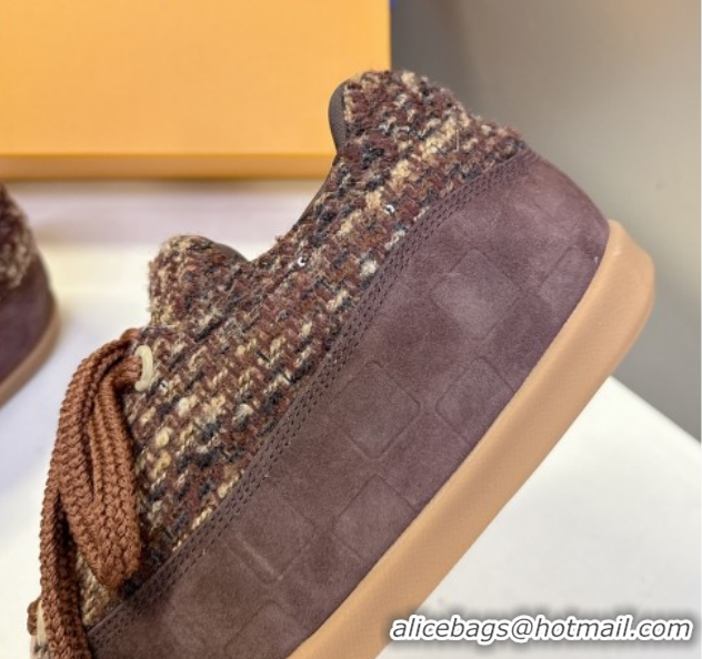 Luxury Louis Vuitton LV Yeti Lace Up Platform Shoe in Suede and Tweed Brown 1AIJDZ 1022060