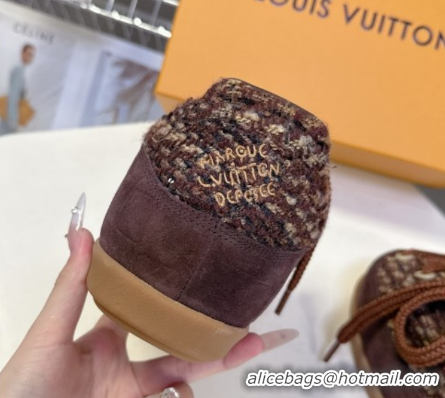 Luxury Louis Vuitton LV Yeti Lace Up Platform Shoe in Suede and Tweed Brown 1AIJDZ 1022060