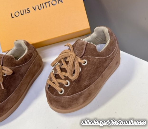 Big Discount Louis Vuitton LV Yeti Lace Up Platform Shoe in Suede 1AIJDZ Brown 1022061