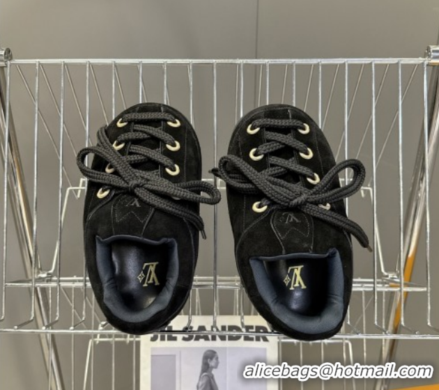 Sumptuous Louis Vuitton LV Yeti Lace Up Platform Shoe in Suede 1AIJDZ Black 1022062
