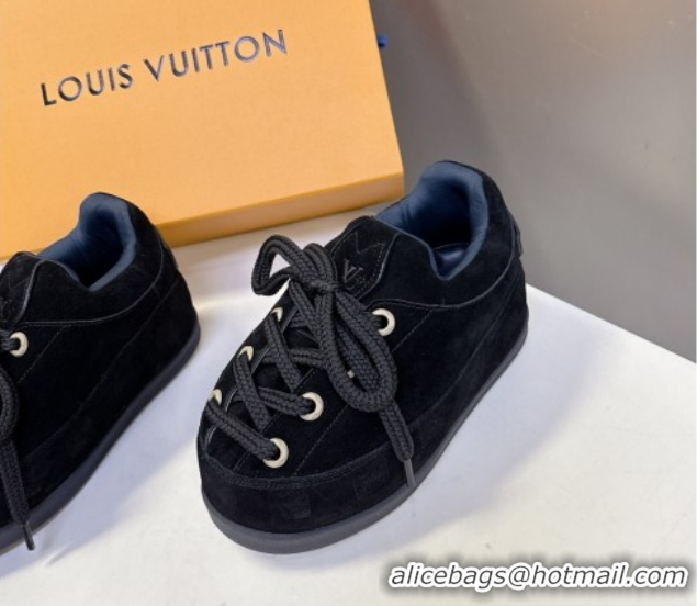 Sumptuous Louis Vuitton LV Yeti Lace Up Platform Shoe in Suede 1AIJDZ Black 1022062