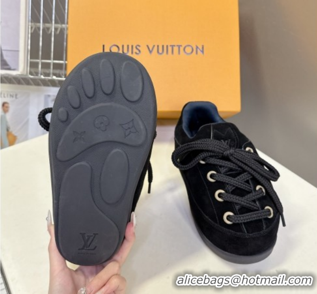 Sumptuous Louis Vuitton LV Yeti Lace Up Platform Shoe in Suede 1AIJDZ Black 1022062