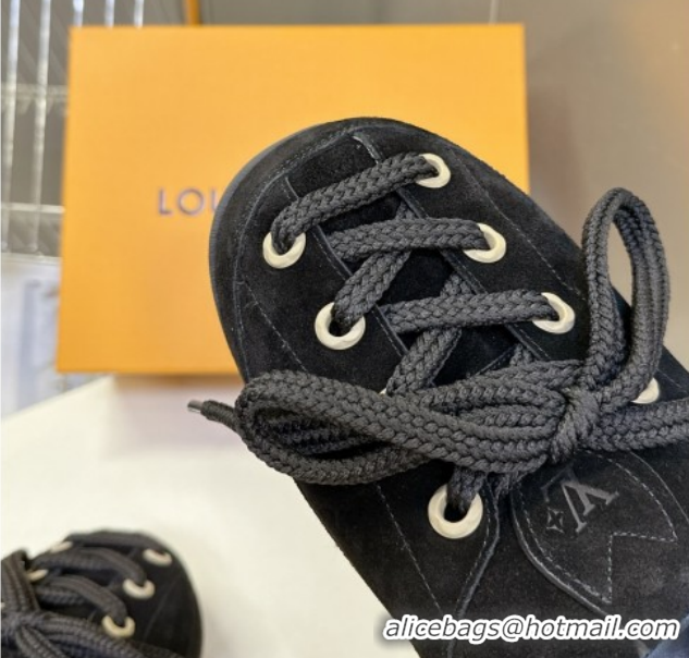 Sumptuous Louis Vuitton LV Yeti Lace Up Platform Shoe in Suede 1AIJDZ Black 1022062