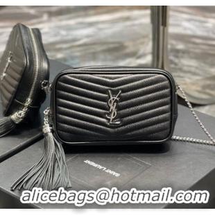 Discount Saint Laurent Lou Mini Camera Bag with Tassel in Matelasse Grained Leather 585040 Black/Silver 2025