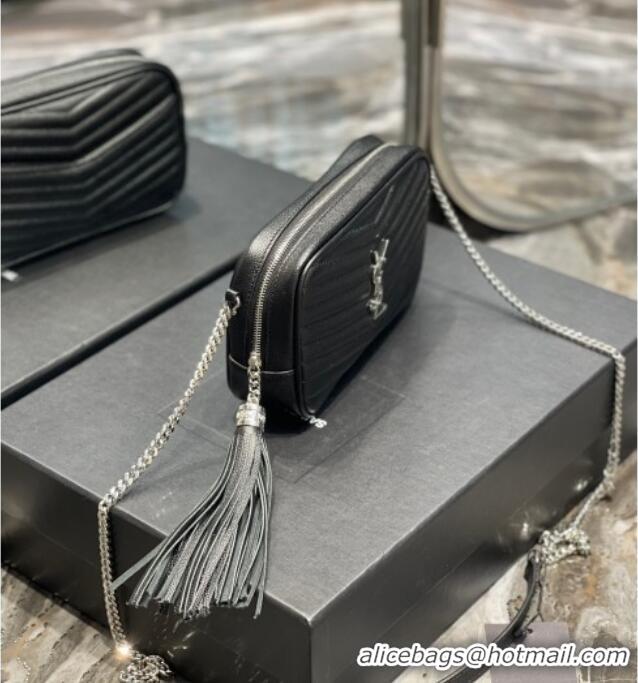 Discount Saint Laurent Lou Mini Camera Bag with Tassel in Matelasse Grained Leather 585040 Black/Silver 2025