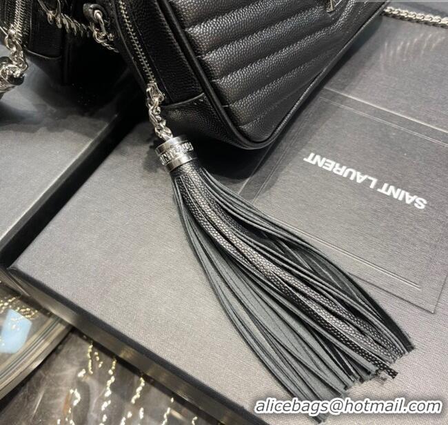 Discount Saint Laurent Lou Mini Camera Bag with Tassel in Matelasse Grained Leather 585040 Black/Silver 2025
