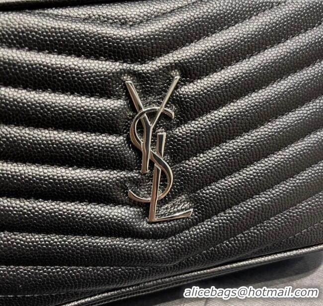 Discount Saint Laurent Lou Mini Camera Bag with Tassel in Matelasse Grained Leather 585040 Black/Silver 2025