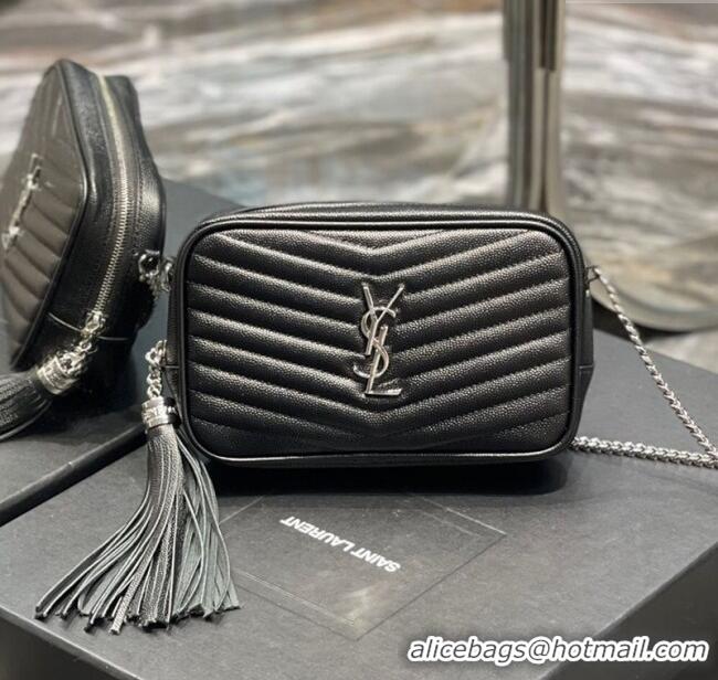 Discount Saint Laurent Lou Mini Camera Bag with Tassel in Matelasse Grained Leather 585040 Black/Silver 2025