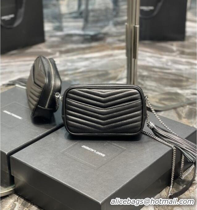 Discount Saint Laurent Lou Mini Camera Bag with Tassel in Matelasse Grained Leather 585040 Black/Silver 2025