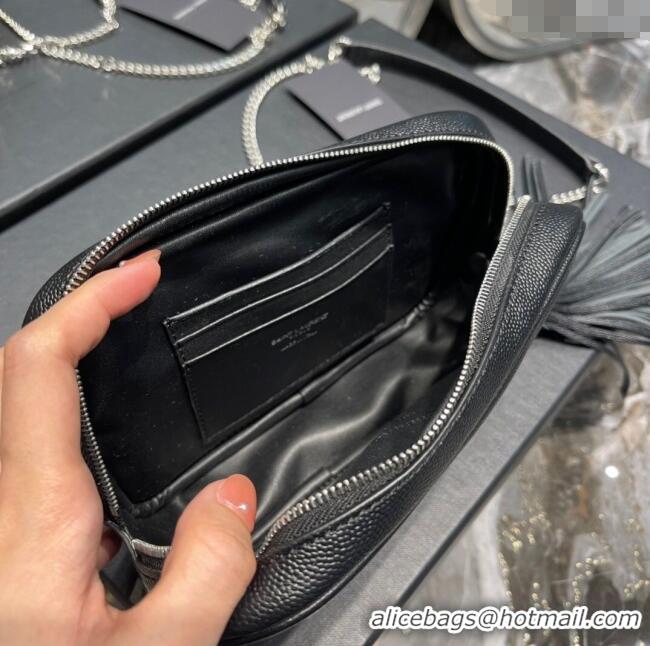 Discount Saint Laurent Lou Mini Camera Bag with Tassel in Matelasse Grained Leather 585040 Black/Silver 2025
