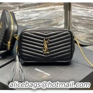 Best Price Saint Laurent Lou Mini Camera Bag with Tassel in Matelasse Grained Leather 585040 Black/Gold 2025