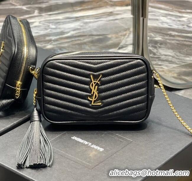 Best Price Saint Laurent Lou Mini Camera Bag with Tassel in Matelasse Grained Leather 585040 Black/Gold 2025