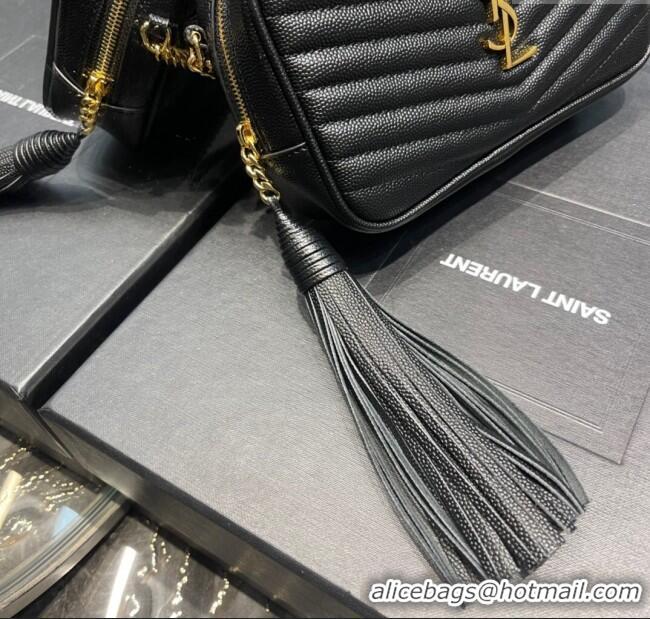 Best Price Saint Laurent Lou Mini Camera Bag with Tassel in Matelasse Grained Leather 585040 Black/Gold 2025