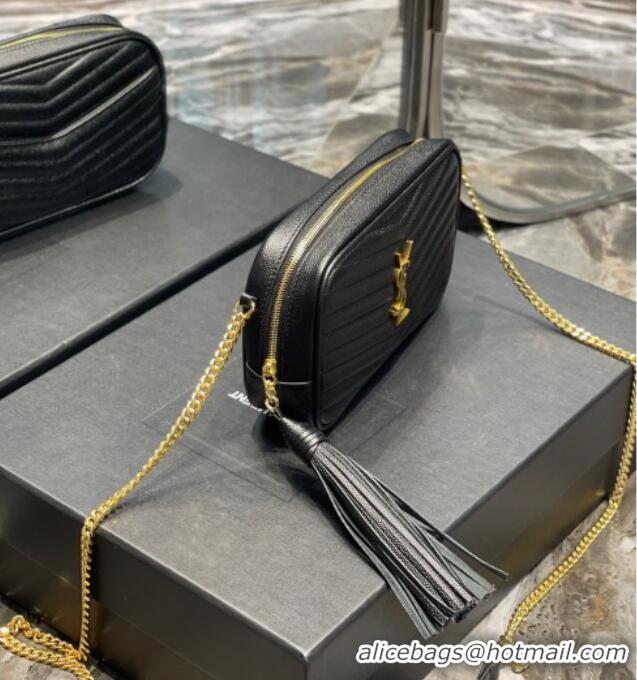 Best Price Saint Laurent Lou Mini Camera Bag with Tassel in Matelasse Grained Leather 585040 Black/Gold 2025